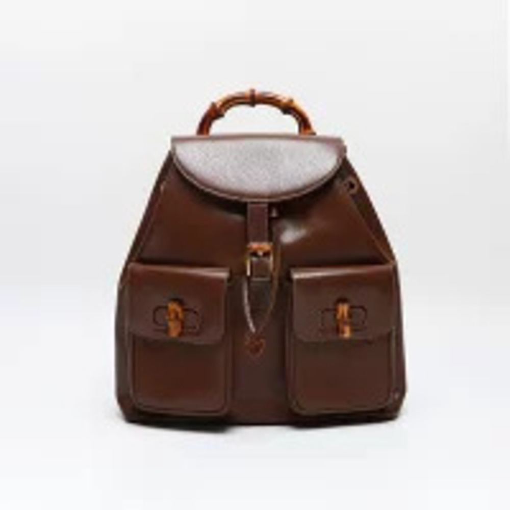 Gucci Bamboo Leather Backpack Daypack Brown